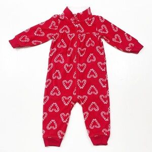 Carter's baby girls Christmas candy cane print fleece zip up jumpsuit
